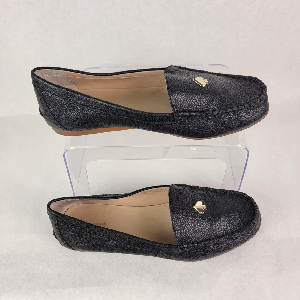 Kate Spade Carly Black Leather Loafers Flats Womens 9.5 Driving Shoe Elegant